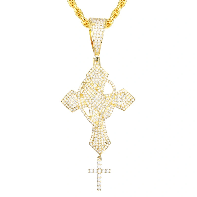 Keeponsale Double Cross Moissanite Diamond Sterling Silvver Necklace
