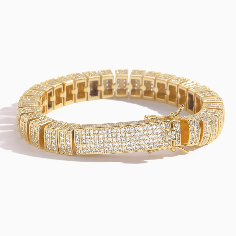 Keeponsale 18K Gold 10MM Baguette Iced Out Cuban Bracelet