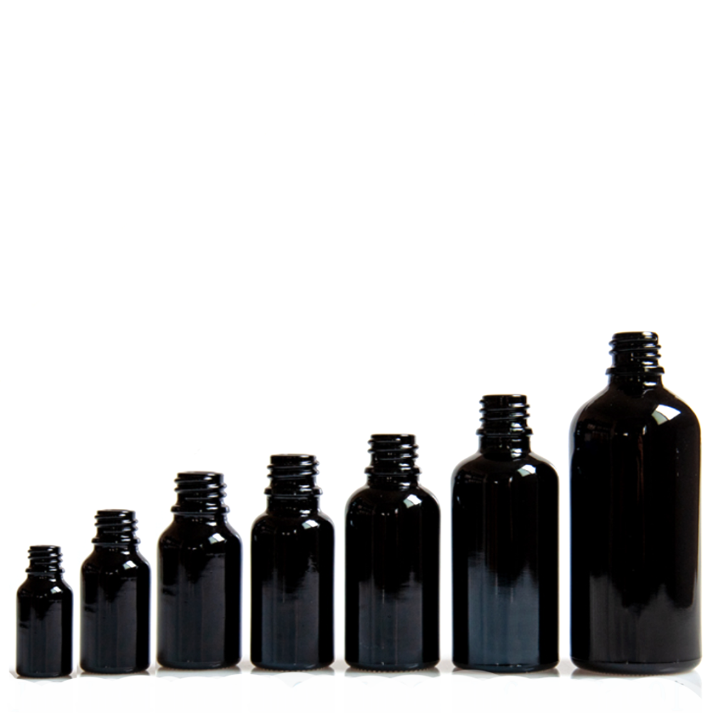 5ml 10ml 15ml 20ml 30ml 50ml 100ml ガラス瓶。茶色、ブルー、緑、クリアー、黒い5カラーあり。18ｍｍ口径の通用ガラス瓶、遮光瓶、エッセンシャルオイル瓶、アロマ瓶