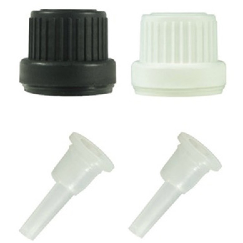 18mm口径瓶用Tamper Evident キャップ＆ドッロパー。