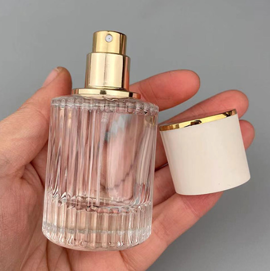 30ml 50mlスプレー付き縦ストライプガラス瓶