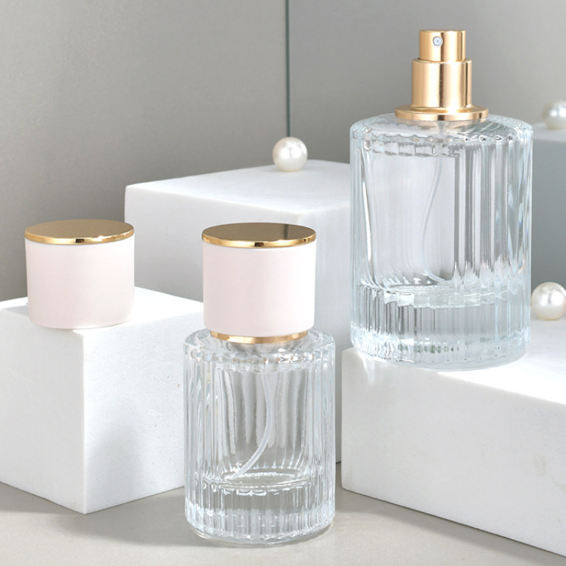 30ml 50mlスプレー付き縦ストライプガラス瓶