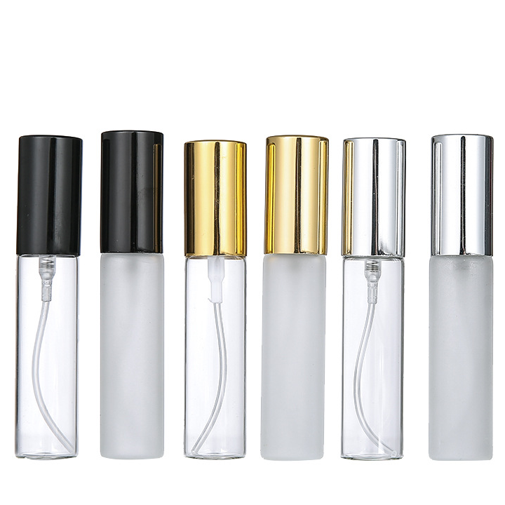 5ml 10ml スプレー付ガラス瓶。くもり、クリアー、茶色３カラーあり。 アルミナースプレー付きビン