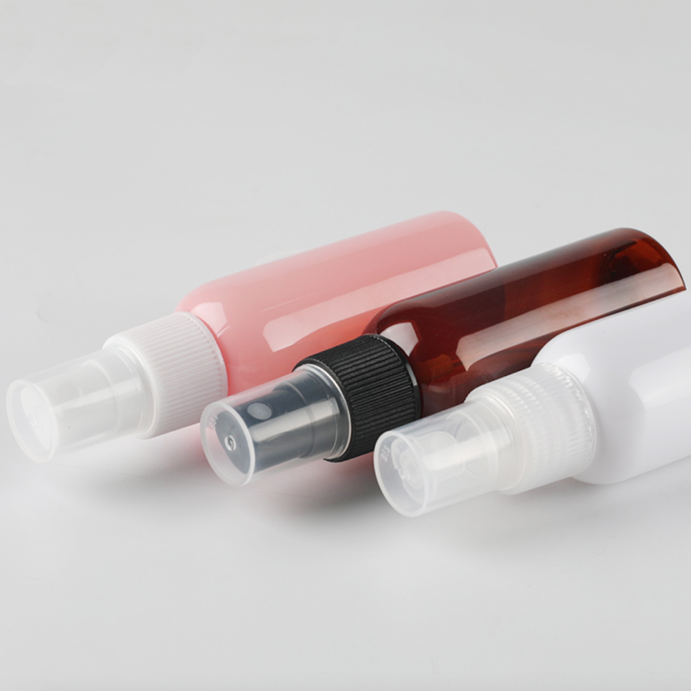 50ml スプレー付きPETボトル、茶色、ブルー、緑、クリアー、白い、赤い、黒い在庫販売