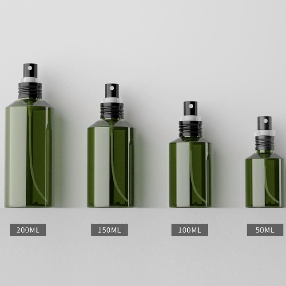 50ml 100ml 150ml 200ml 金属スプレー付き濃い緑PETボトル