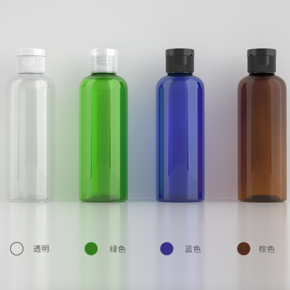 100mlワンタッチキャップ付き丸肩PETボトル 、ピンク、 白色 、クリアー、 黒色、 茶色、 緑色、 ブルのカラーは在庫販売