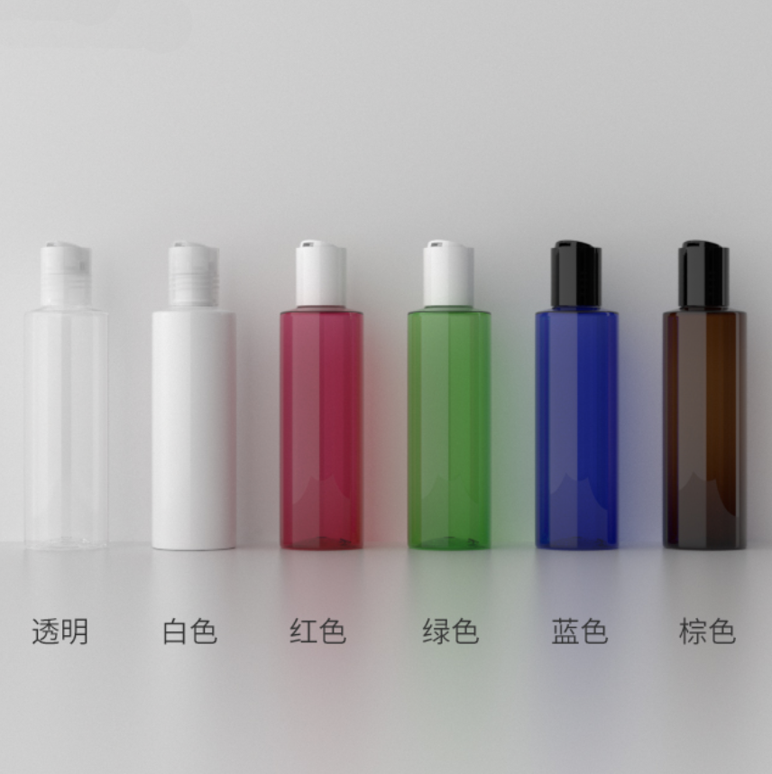 250ml ディスクトップキャップ付きPETボトル、ブルー、茶色、緑、クリアー、白いカラー在庫