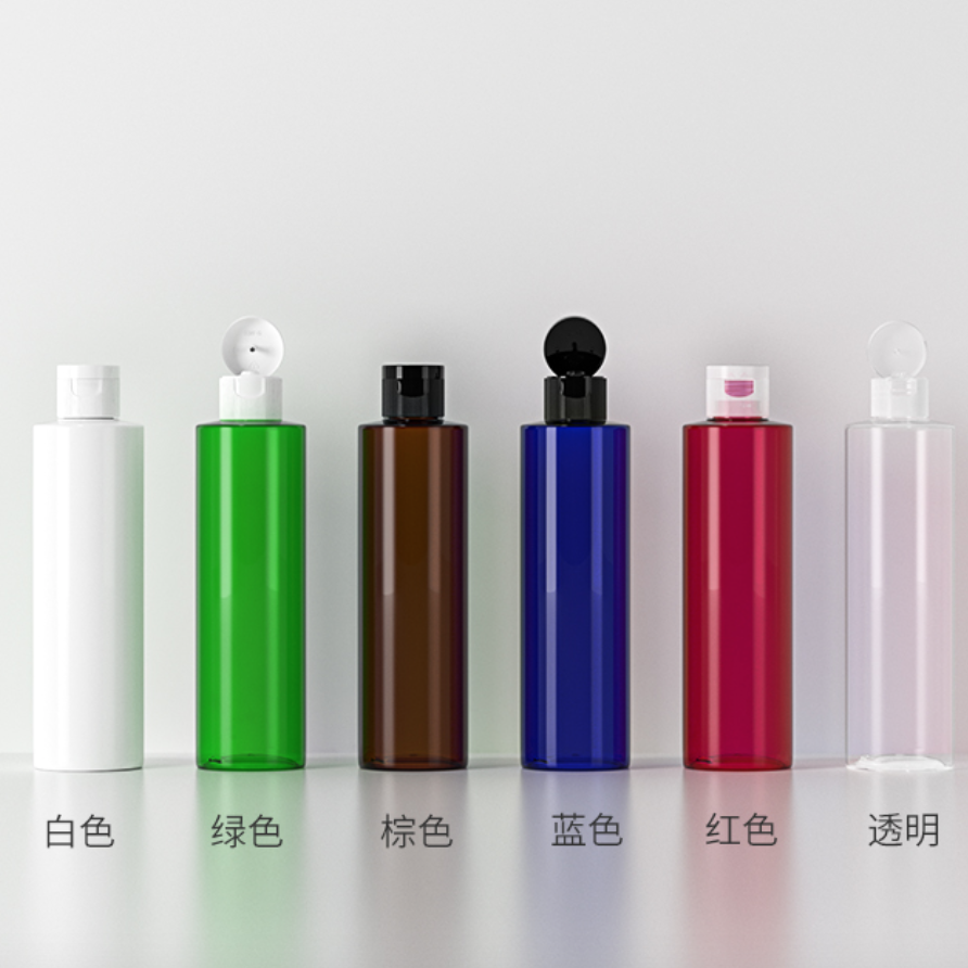 250ml 　ワンタッチキャップ付きPETボトル、ブルー、茶色、緑、クリアー、白いカラー在庫
