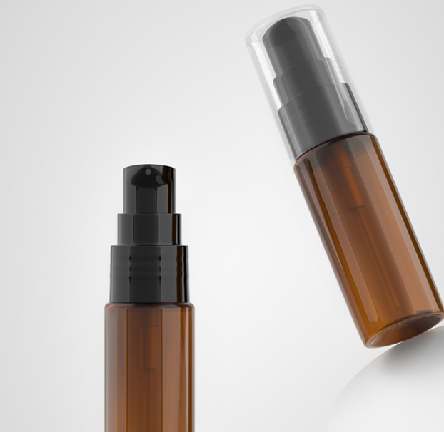 20ml ポンプ付きPETボトル、茶色、ブルー、白い、クリアー在庫