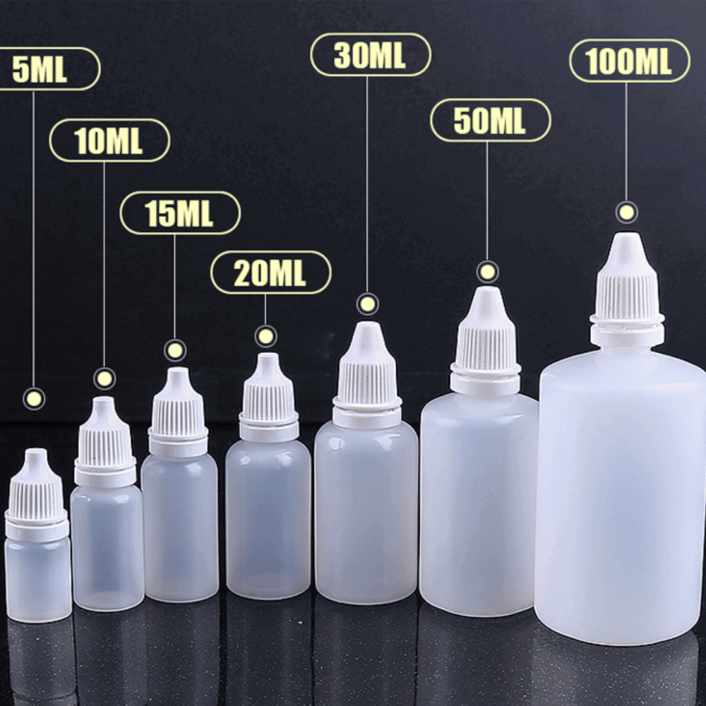 5ml10ml15ml20ml30ml50ml100mlドロッパーキャップ付き、柔らかいPEボトル