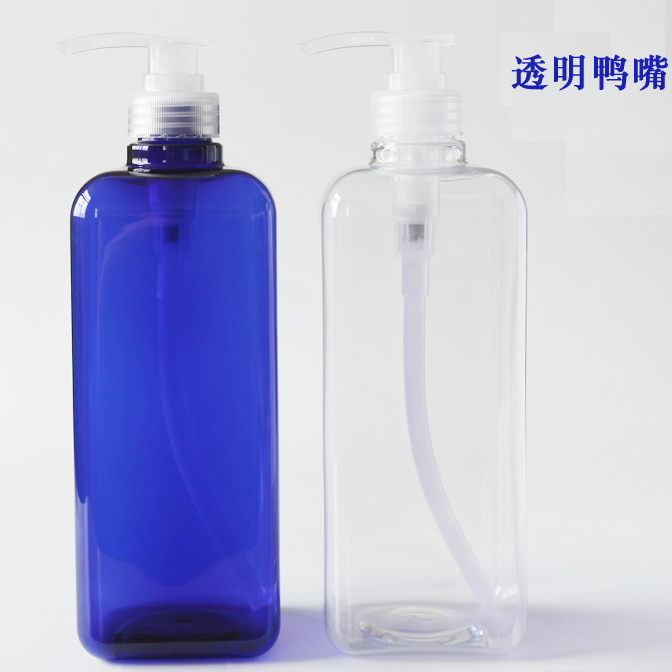 112本の1000ml ポンプ付き四角PET ボトル、クリアーとブルーカラー在庫。