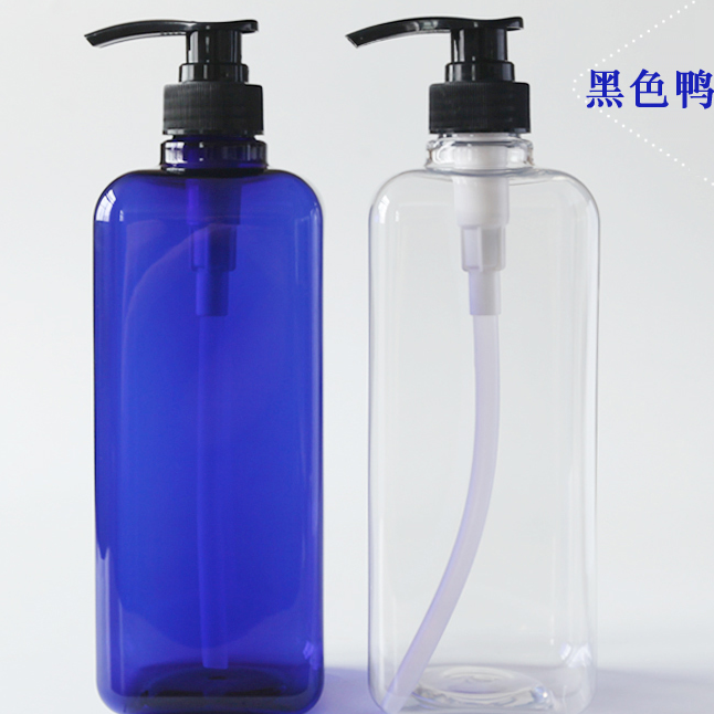 112本の1000ml ポンプ付き四角PET ボトル、クリアーとブルーカラー在庫。