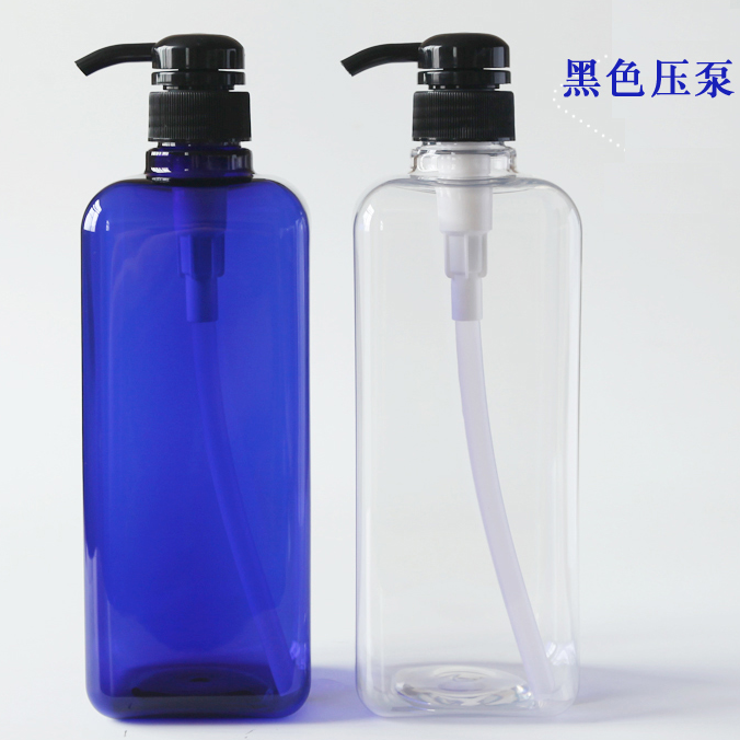 112本の1000ml ポンプ付き四角PET ボトル、クリアーとブルーカラー在庫。