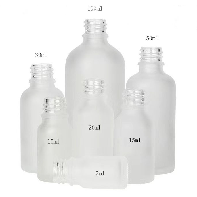 18mm口径すりガラス瓶。5ml 10ml 15ml 20ml 30ml 50ml 100ml瓶。茶色、ブルー、緑、クリアー、黒い5カラーのガラス瓶、遮光瓶、エッセンシャルオイル瓶、アロマ瓶。