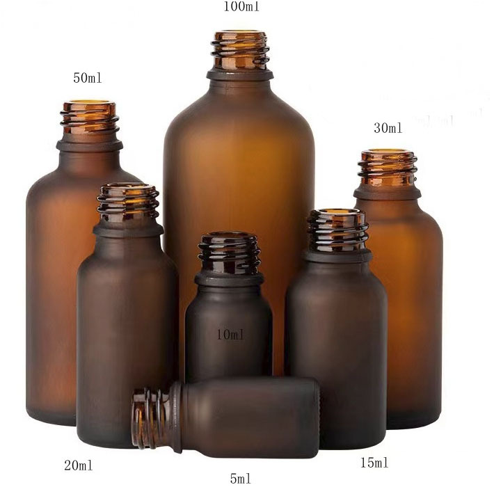 18mm口径すりガラス瓶。5ml 10ml 15ml 20ml 30ml 50ml 100ml瓶。茶色、ブルー、緑、クリアー、黒い5カラーのガラス瓶、遮光瓶、エッセンシャルオイル瓶、アロマ瓶。