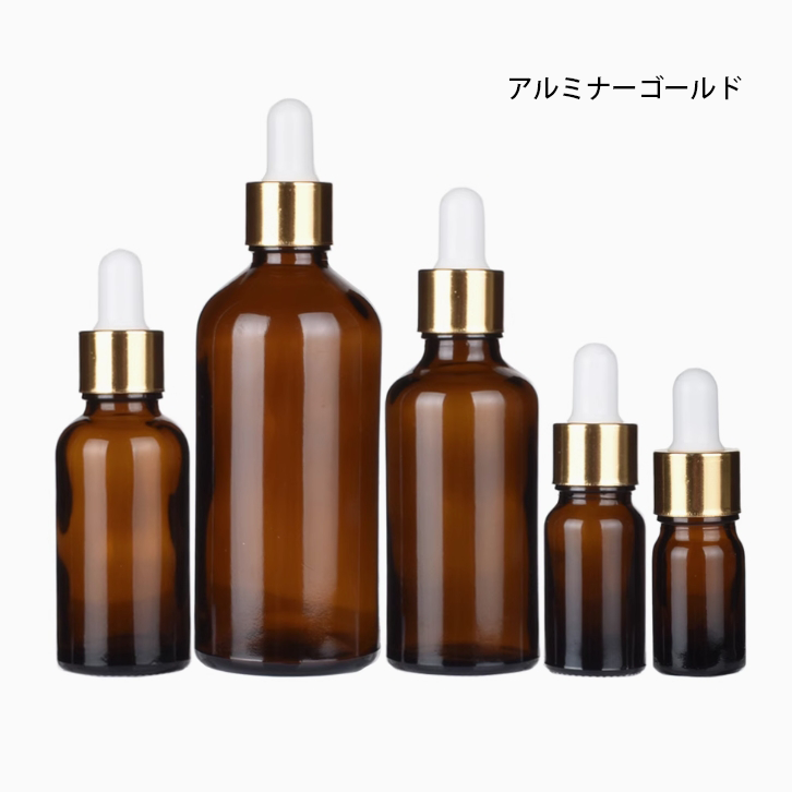 スポイト付き茶色ガラス瓶、遮光瓶。容量：5ml　10ml、15ml、20ml、30ml、50m、100mlあり、在庫販売。価格はスポイトとガラス瓶を含めます。