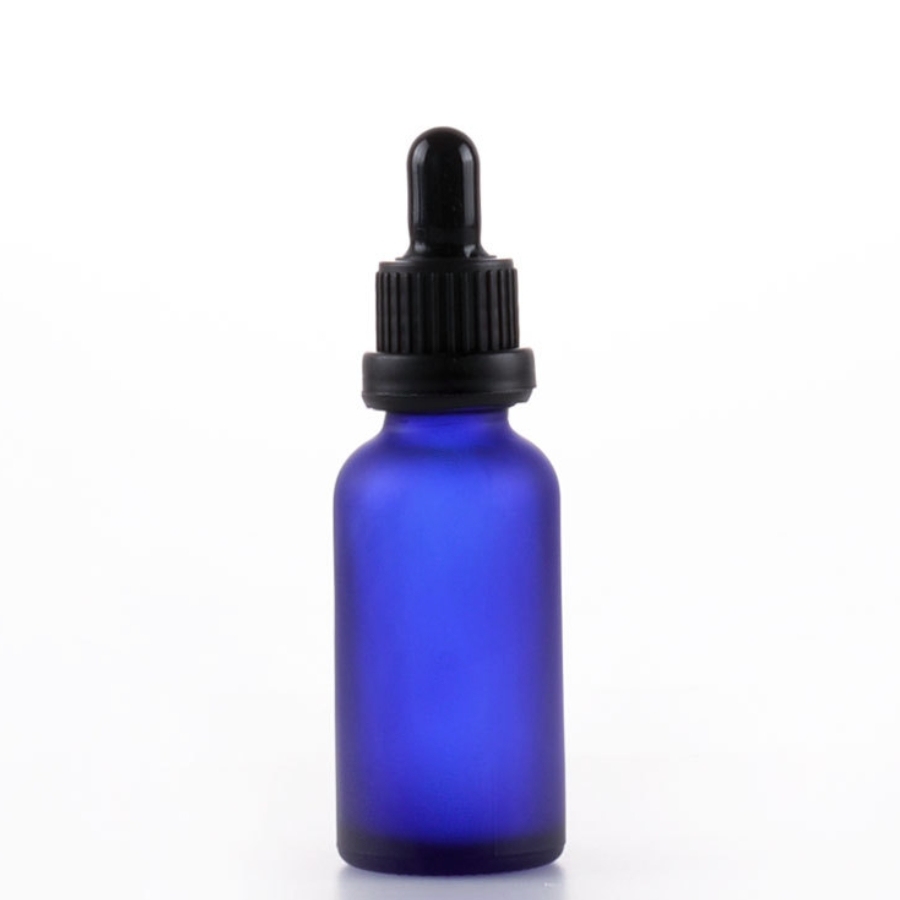 スポイト付きブルーすりガラス瓶、遮光瓶。容量：5ml　10ml、15ml、20ml、30ml、50ml、100mlあり、在庫販売。価格はスポイトとガラス瓶を含めます。