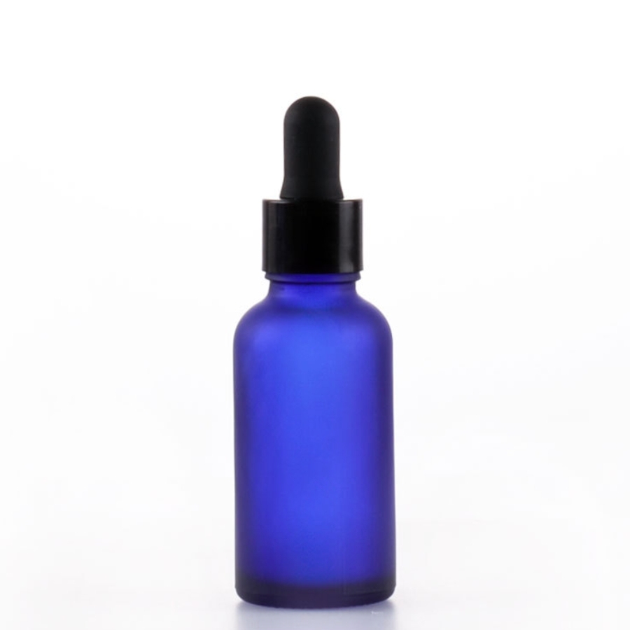 スポイト付きブルーすりガラス瓶、遮光瓶。容量：5ml　10ml、15ml、20ml、30ml、50ml、100mlあり、在庫販売。価格はスポイトとガラス瓶を含めます。