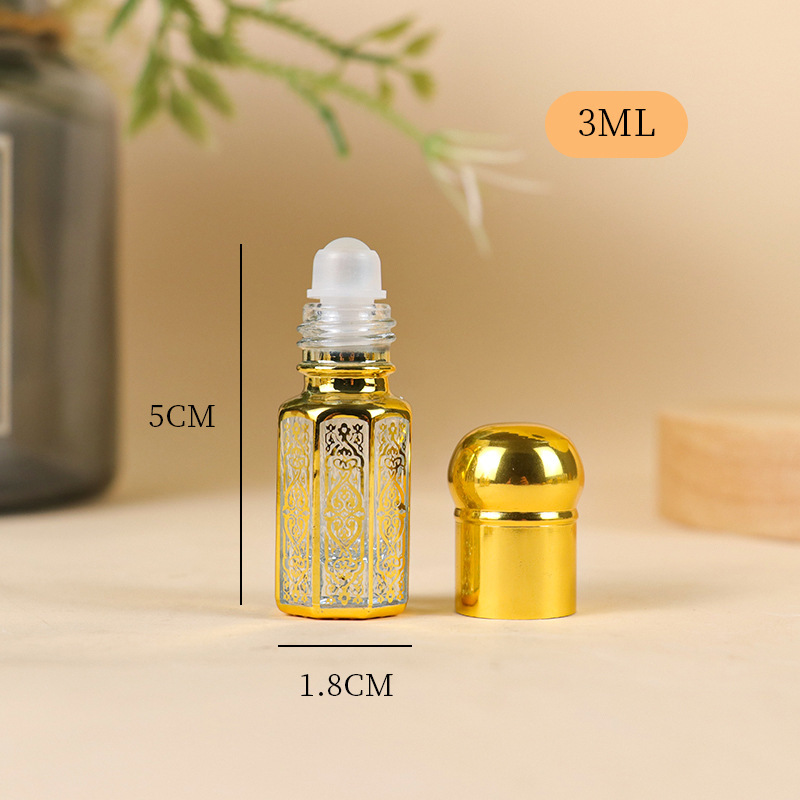 3ML6ML12ML エッセンシャルオイルローラーボトル空ボトル香水ローラーボトルマッサージスミアサンプルガラス八角形