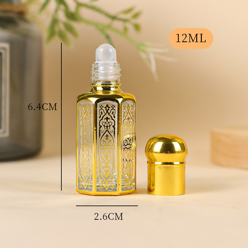 3ML6ML12ML エッセンシャルオイルローラーボトル空ボトル香水ローラーボトルマッサージスミアサンプルガラス八角形