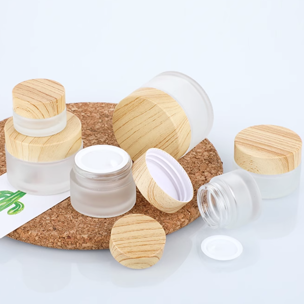 5ml 10ml 15ml 20ml 30ml 50ml 100ml くもりすりガラスジャーキャップ付;黒、白、シルバー、金カラーのキャップを選択でき。