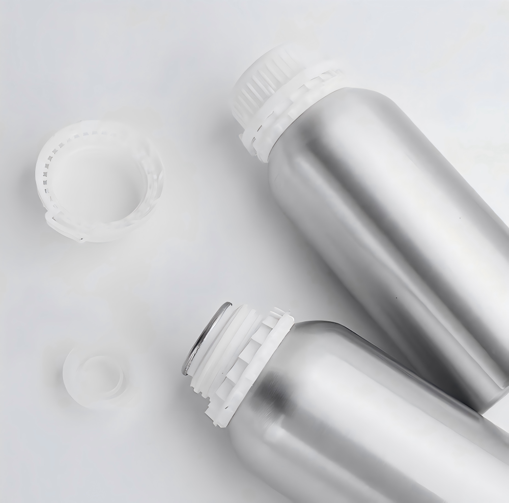 50mlから1240mlまで改ざん防止密閉キャップ付きアルミボトル、アルミ缶。用途は精油保存、化学品保存、農薬保存。密閉と遮光が良いです。