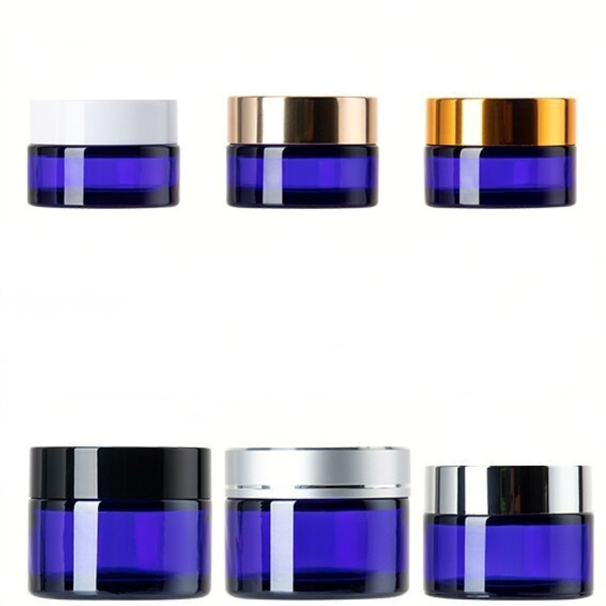 20ml 30ml 50ml ブルーガラスジャーキャップ付、円柱