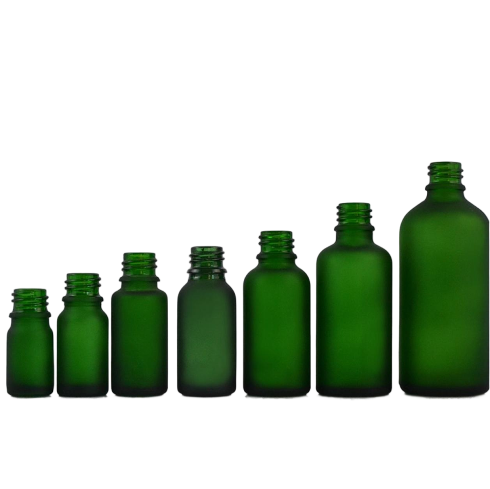 5ml　10ml、15ml、20ml、30ml、50ml、100ml スポイト付き緑すりガラス瓶、遮光瓶在庫販売。価格はスポイトとガラス瓶を含めます。