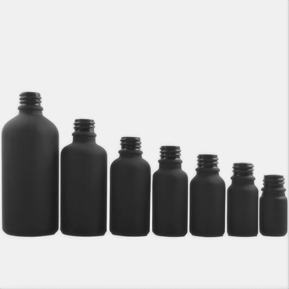 5ml　10ml、15ml、20ml、30ml、50ml、100mlスポイト付きマット黒いガラス瓶、遮光瓶在庫販売。価格はスポイトとガラス瓶を含めます。