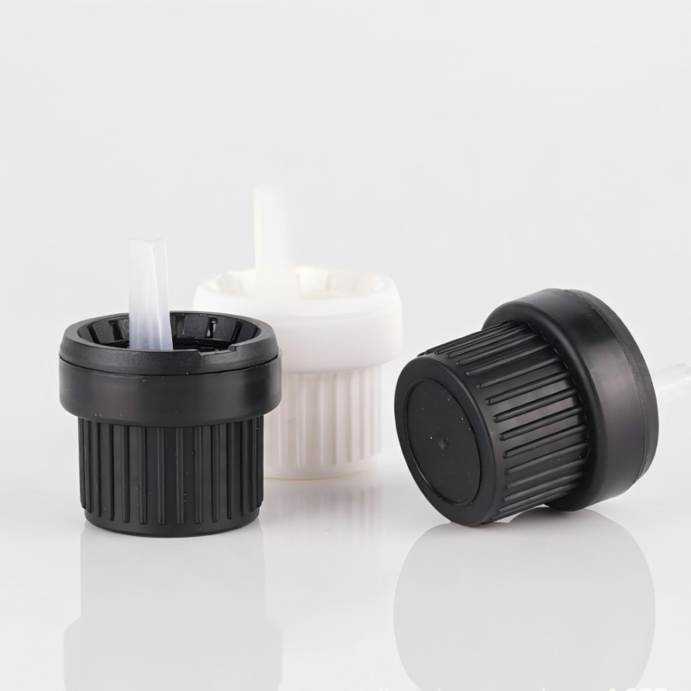 18mm口径瓶用Tamper Evident (改ざん防止)キャップ＆ドッロパー。中国安い品とドイツ高品質製品をご選択できます。