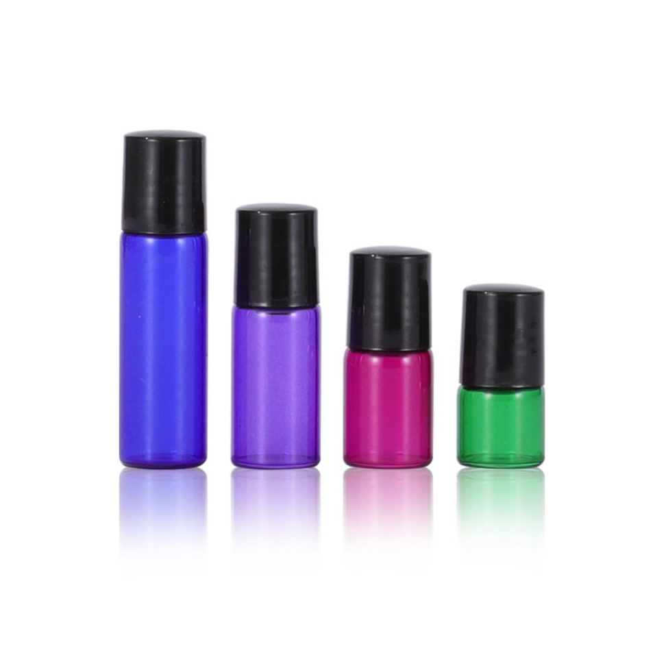 Tube-Type 瓶の1ml2ml3ml5ml ロールオンガラス瓶、キャップ付き！緑,青,紫,ローズレッド  ４カラー在庫！