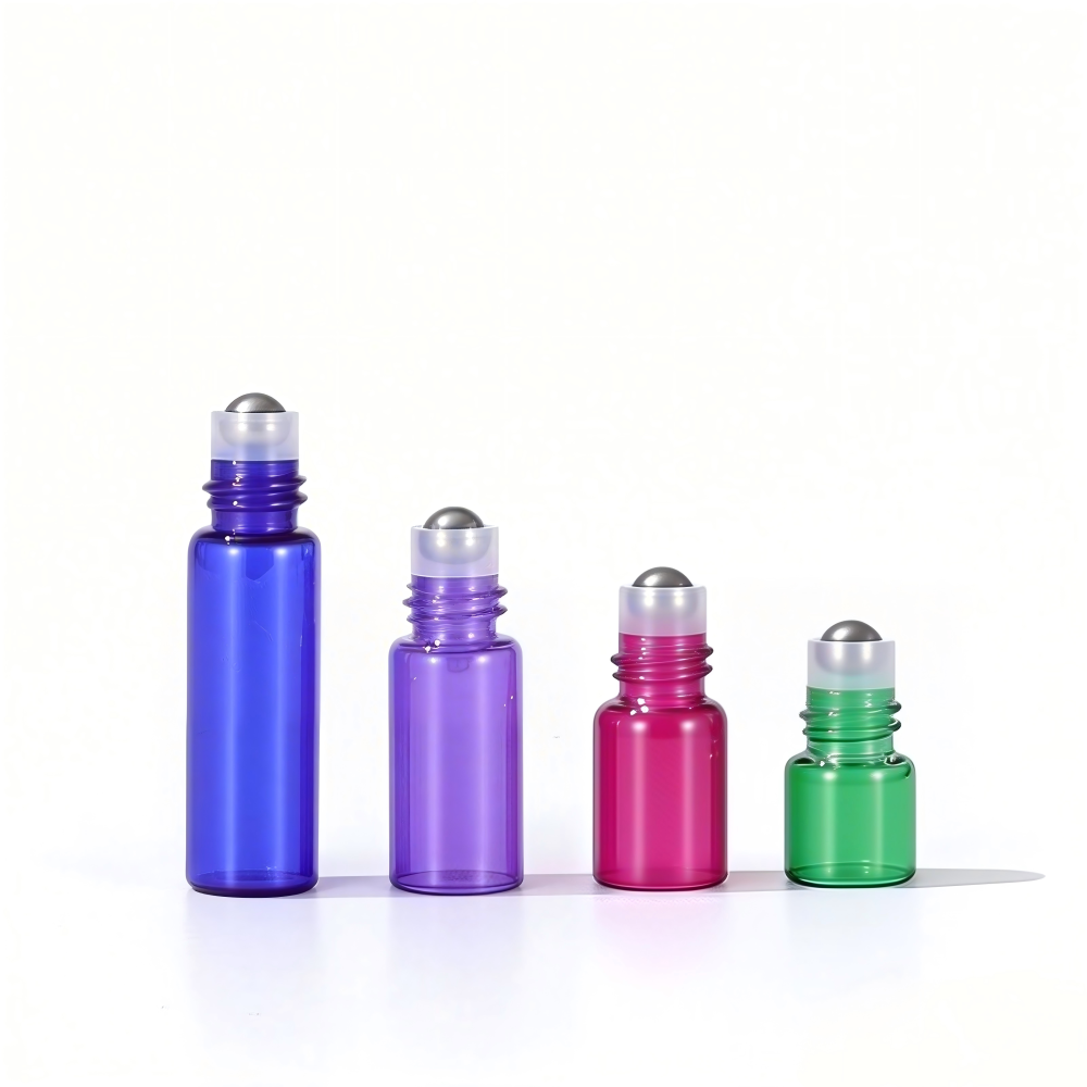Tube-Type 瓶の1ml2ml3ml5ml ロールオンガラス瓶、キャップ付き！緑,青,紫,ローズレッド  ４カラー在庫！