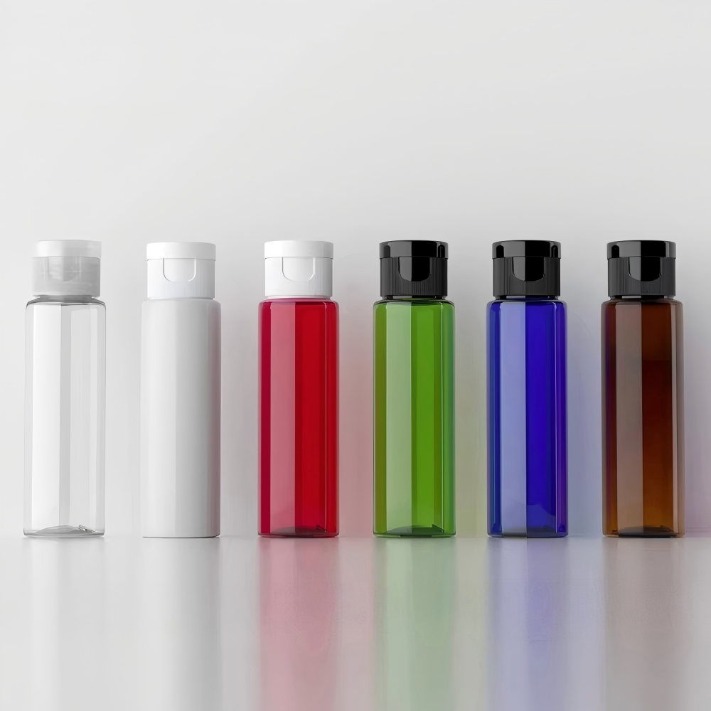 30ml ワンタッチキャップ付きPETボトル、ブルー、茶色、白い、赤い、緑、クリアーのカラーがあリます。