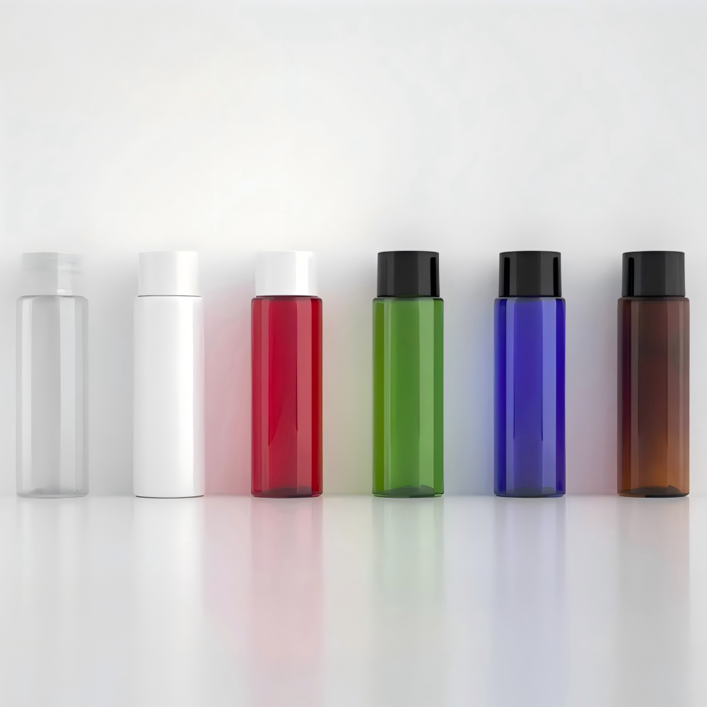 30ml キャップ＆中栓付きPETボトル、ブルー、茶色、白い、赤い、緑、クリアーのカラーがあリます。