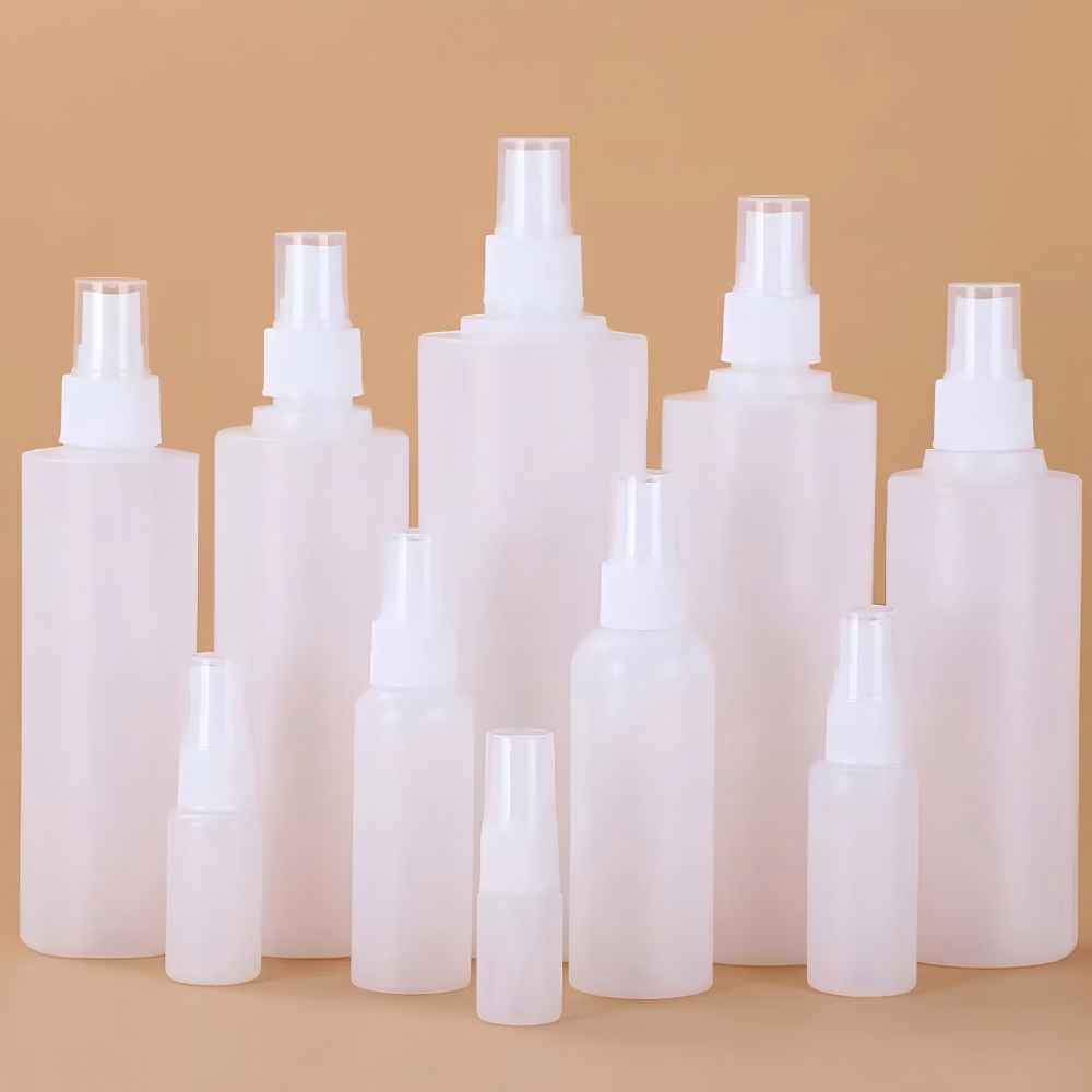 10ml 20ml 30ml 50ml スプレー付きPE製ボトル、半透明　