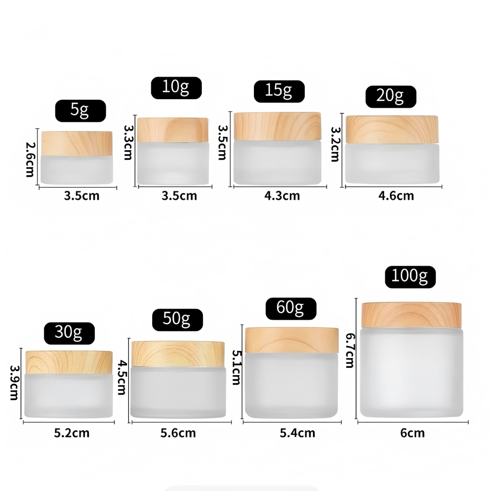 5ml 10ml 15ml 20ml 30ml 50ml 100ml くもりすりガラスジャーキャップ付;黒、白、シルバー、金カラーのキャップを選択でき。