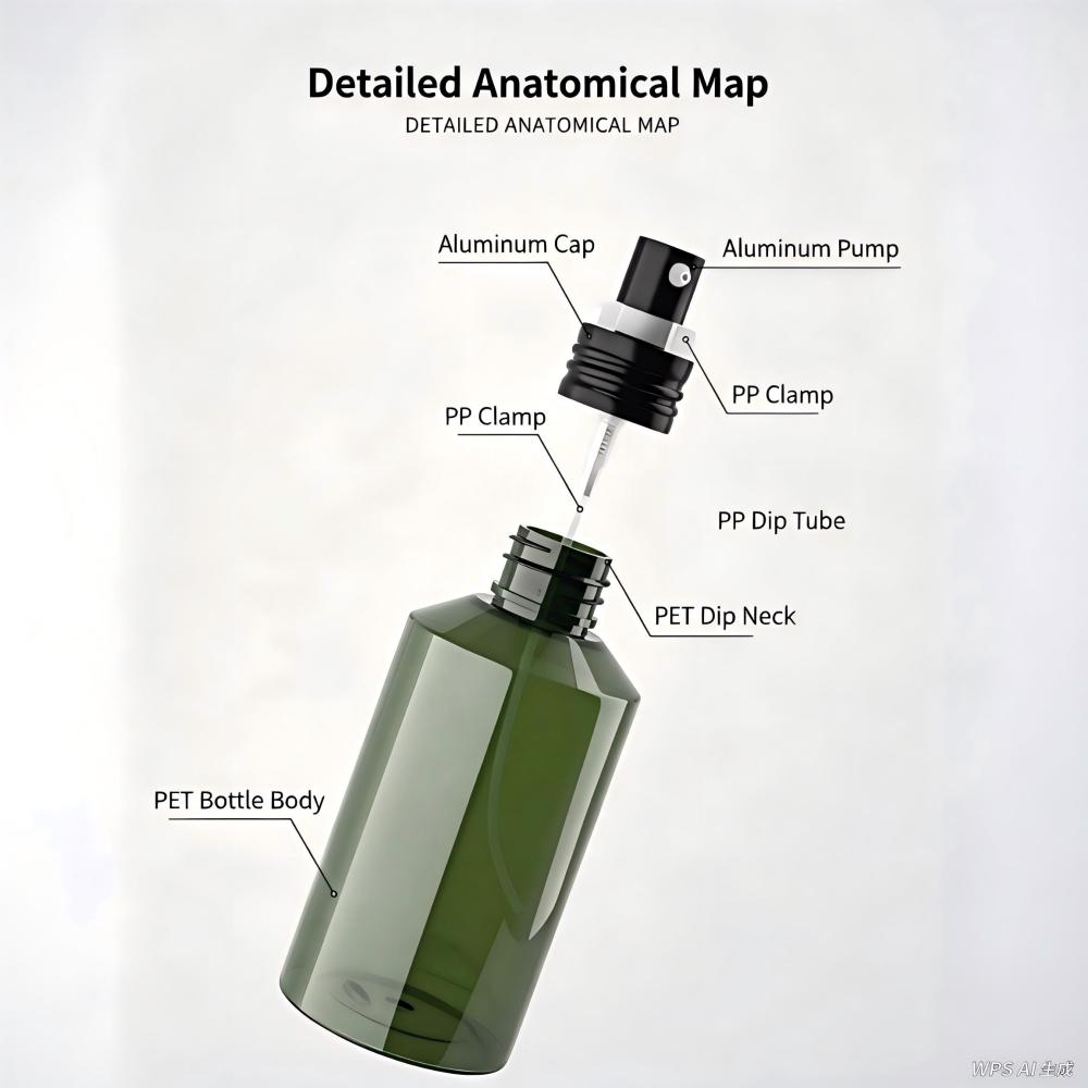 50ml 100ml 150ml 200ml 金属ポンプ付き濃い緑PETボトル