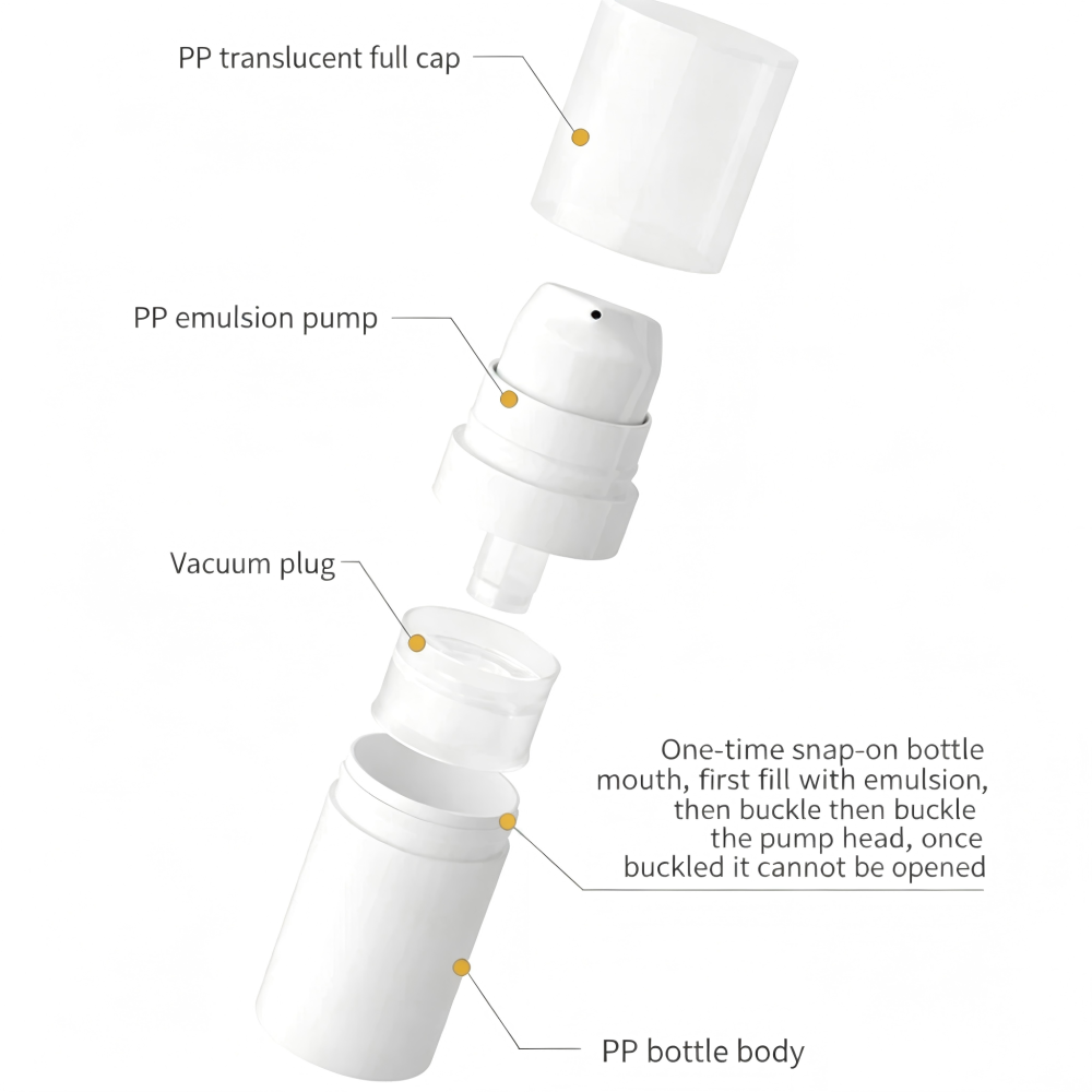 5ml 10ml 15ml PPスナップ式使い捨てポンプ付き真空ボトル