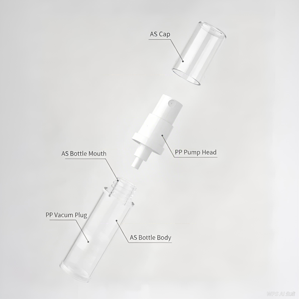 5ml 10ml 15ml エアレスミストスプレー付きボトル、AS製。