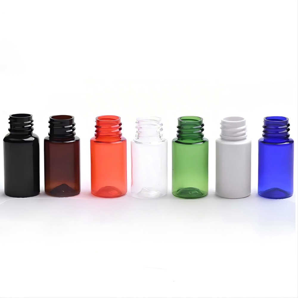 10ml ワンタッチキャップ付きPETボトル、ブルー、茶色、白い、赤い、緑、クリアーのカラーがあリます。