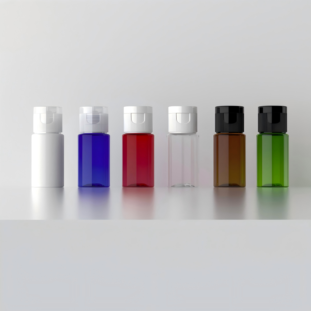 10ml ワンタッチキャップ付きPETボトル、ブルー、茶色、白い、赤い、緑、クリアーのカラーがあリます。
