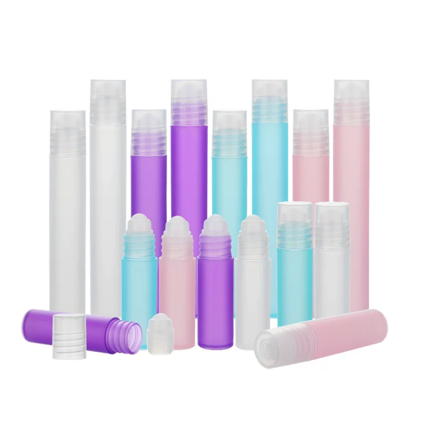 3ml5ml8ml10ml ロールオンプラスチックボトル、PP材質、４カラーのピンク、ブルー、ホワイト（半透明）、紫在庫