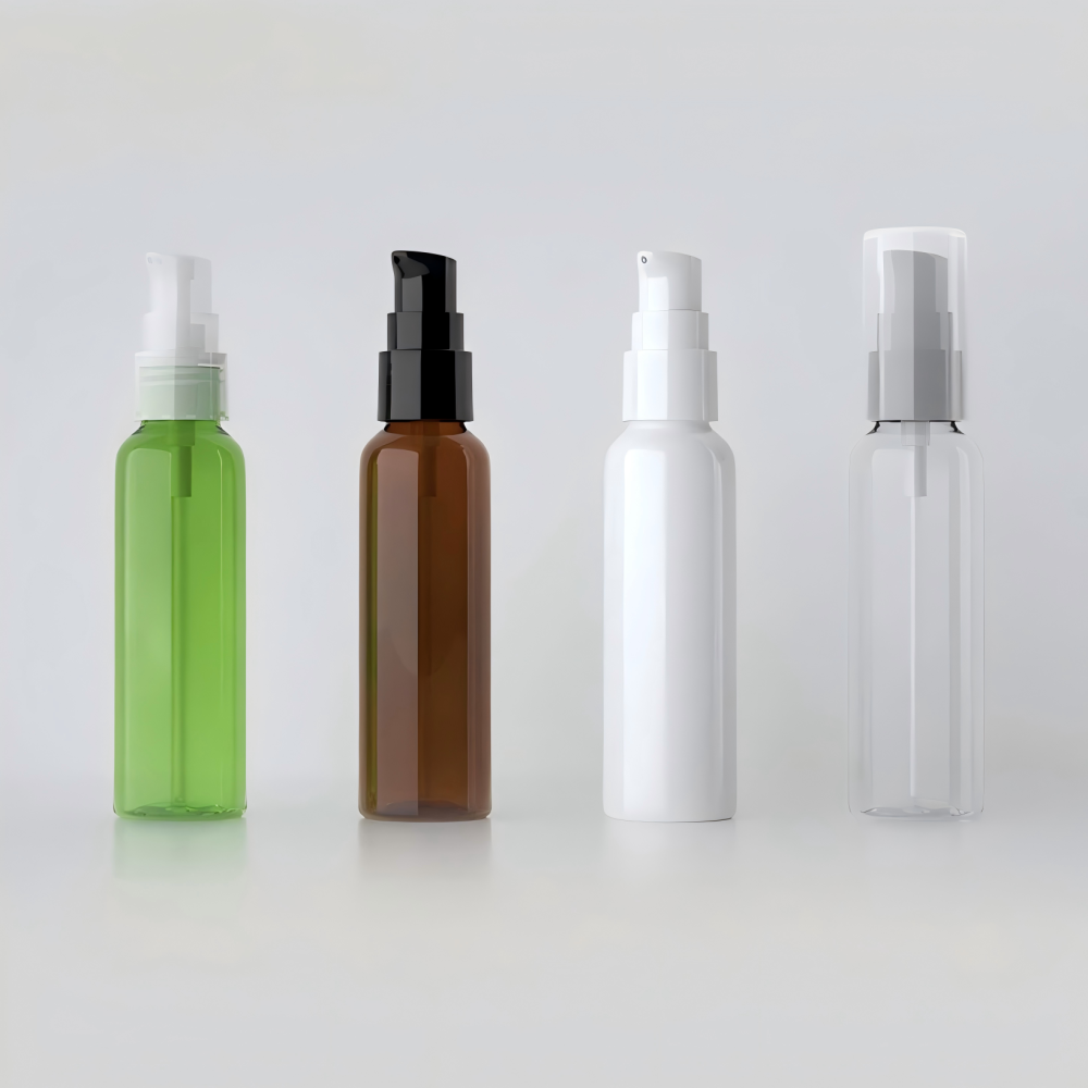 60ml ポンプ付きPETボトル、茶色、ブルー、緑、クリアー、白い、黒い在庫販売