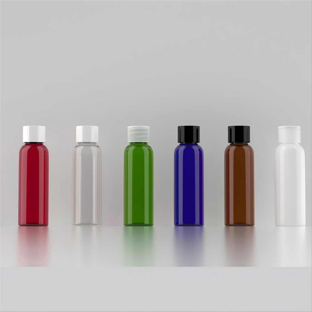 60ml キャップ＆中栓付きPETボトル、茶色、ブルー、緑、クリアー、白い、黒い在庫販売