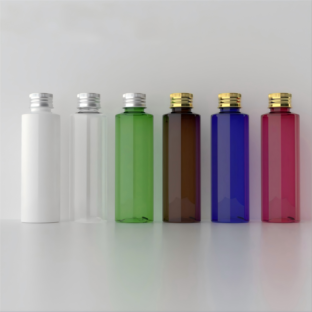 100ml アルミキャップ＆中栓付きPETボトル 、ピンク、 白色 、クリアー、 黒色、 茶色、 緑色、 ブルのカラーは在庫販売