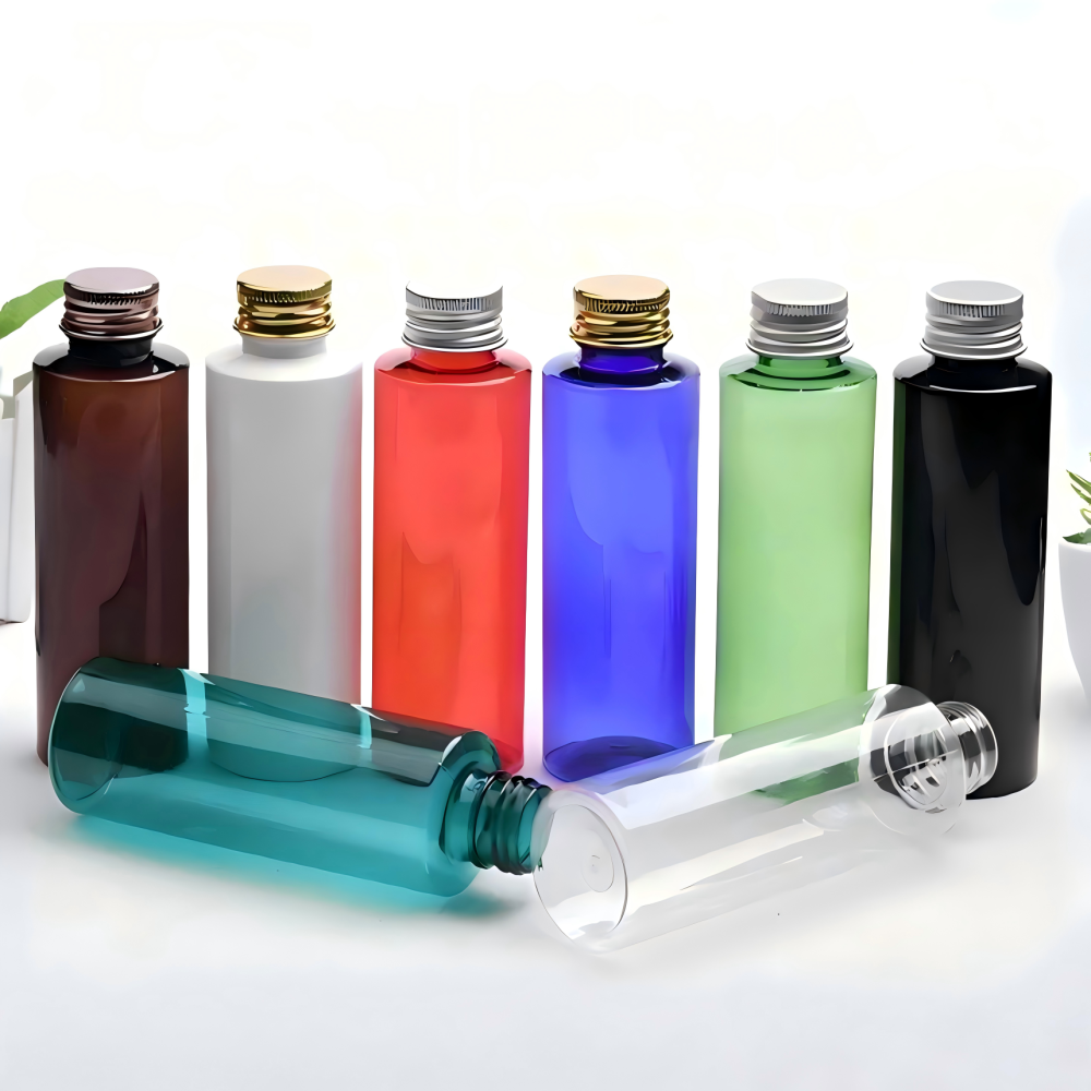 120ml アルミキャップ＆中栓付きPETボトル 、ピンク、 白色 、クリアー、 黒色、 茶色、 緑色、 ブルのカラーは在庫販売