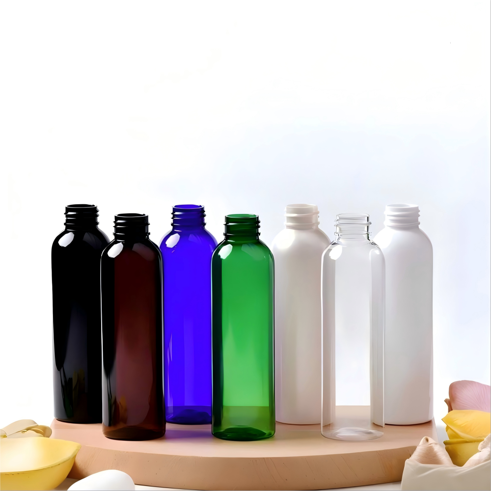150ml アルミキャップ付き円肩PETボトル、クリアーカラー在庫