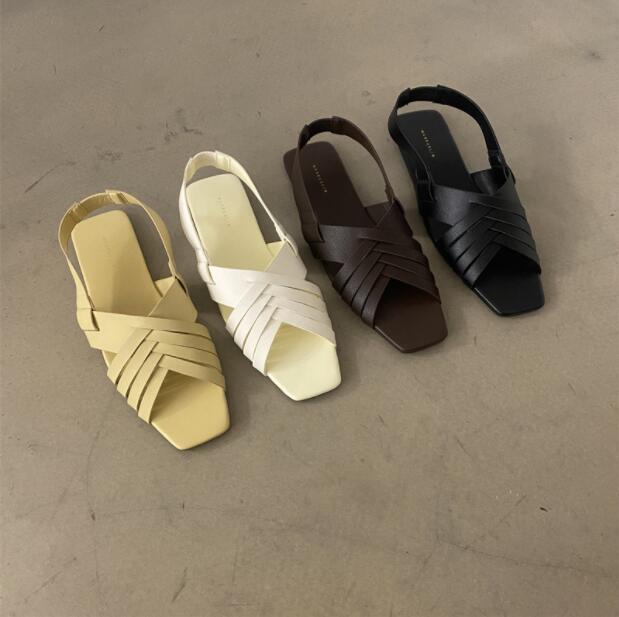 2022 Fashion Soft Leather Hollow Casual Shoes Versatile Fish Mouth Roman Shoes LS514