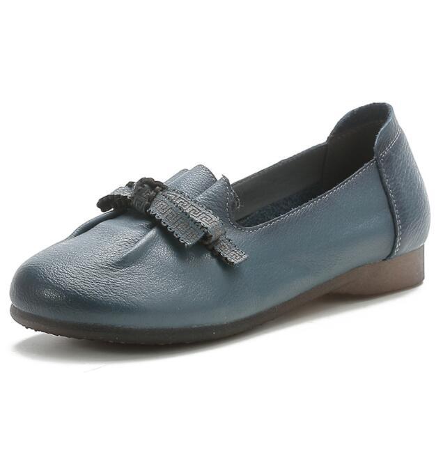 first layer cowhide retro women's flat round toe shoes CSG195