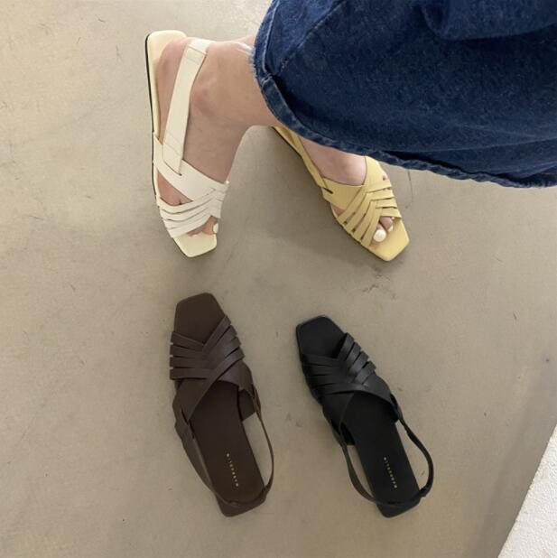 2022 Fashion Soft Leather Hollow Casual Shoes Versatile Fish Mouth Roman Shoes LS514